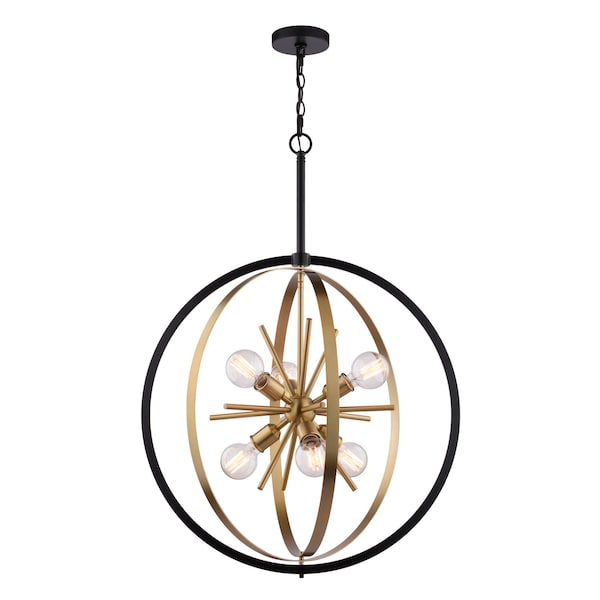 Vaxcel Estelle 6-Light 26.75 in W Brass Gold, Matte Black Mid-Century Modern Sputnik Pendant Fixture P0341R - main