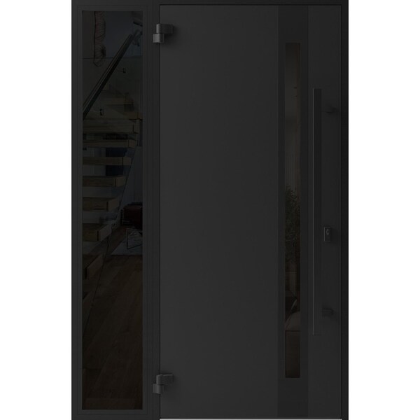 Vdomdoors Front Exterior Prehung Steel Door Ronex1033 Teak Sidelight Exterior Window Sidelite Entry Metal RONEX1033EXD-OAK-W36+14 X H80-RH-I - main