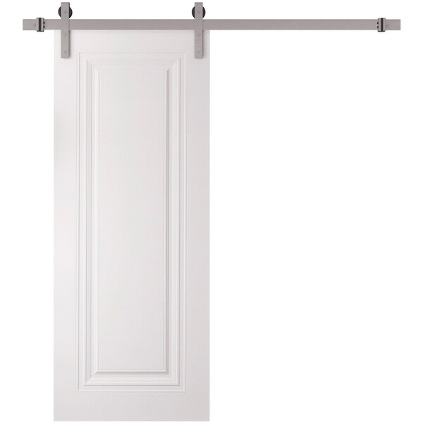 Sartodoors Barn Door 28 x 84 inches, BASIC 9111 White, 6.6FT Silver Rail Track Heavy Hardware Set, Solid Pan BASIC9111BD-S-SKIN-2884 - main