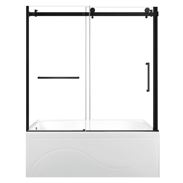 Kingston Brass 60" Acrylic Anti-Skid Alcove Left-Hand Drain Tub with Right Sliding Tub Door, White/Matte Black KVTAP603216L0 - main
