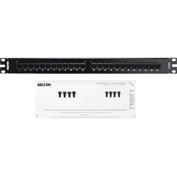 Belden 24-PORT PANEL LOADED 110 8W8P, T568A/B CAT5E PS5E HD, BLACK 1U AX103258 - main