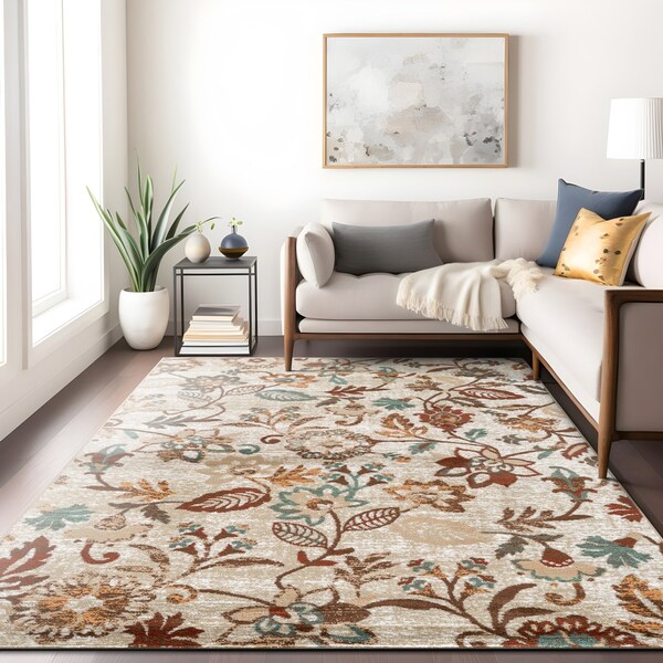 World Rug Gallery Vine Floral Area Rug 7 ft 10 in x 10 ft Beige WR145BEIGE8X10 - main