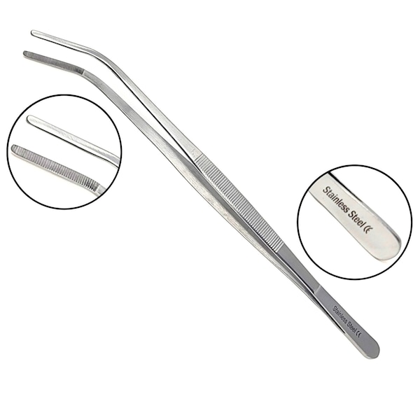 A2Z Scilab Culinary Tweezers, Blunt Serrated Jaws, 12 Inch Curved, Stainless Steel Tongs A2Z-ZR1037 - main