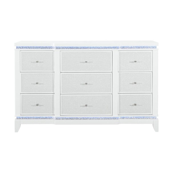 Homeroots 62" White Wood Lighted Nine Drawer Triple Dresser 633700 - main