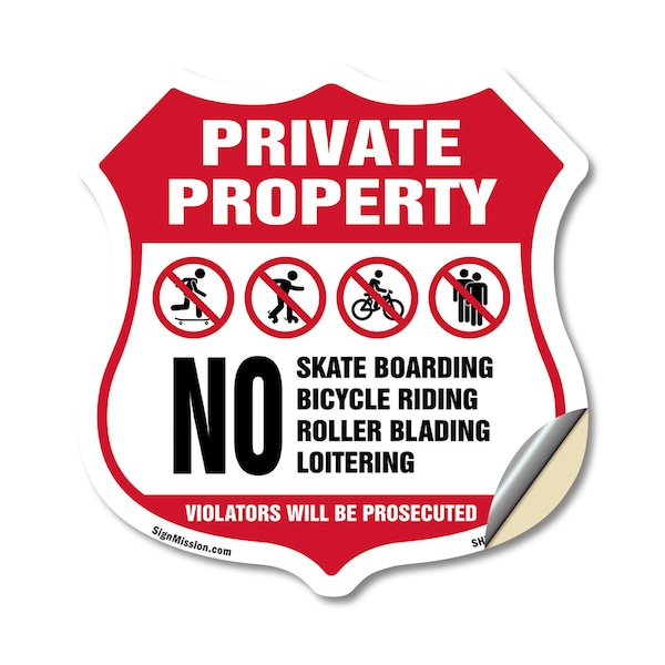Signmission Private Property Shield Sign No Skateboa, 18 Inch X 18 Inch, Vinyl Decal SHI-D-18-442 - main