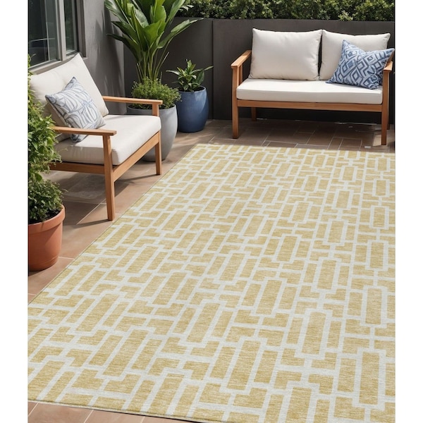 Homeroots 5' X 8' Wheat And Ivory Geometric Washable Indoor Outdoor Area Rug 594888 - main