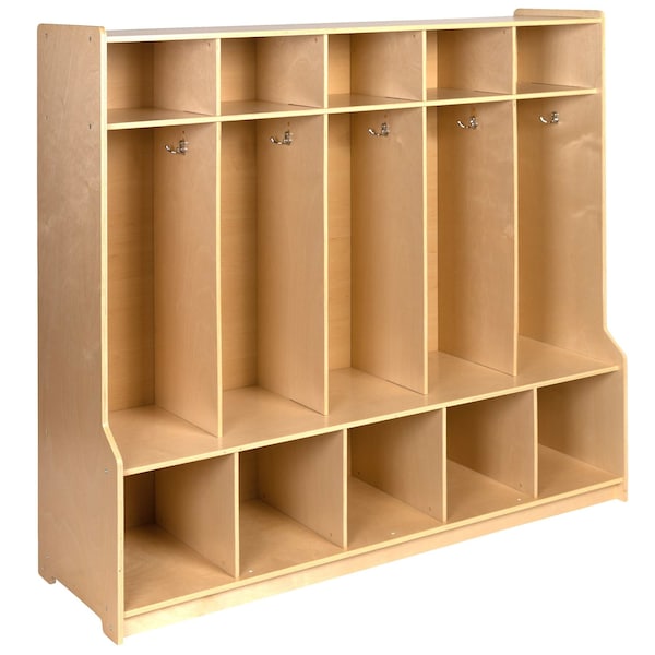 Flash Furniture Wooden 5 Section School Coat Locker with Bench MK-LCKR001-GG - main