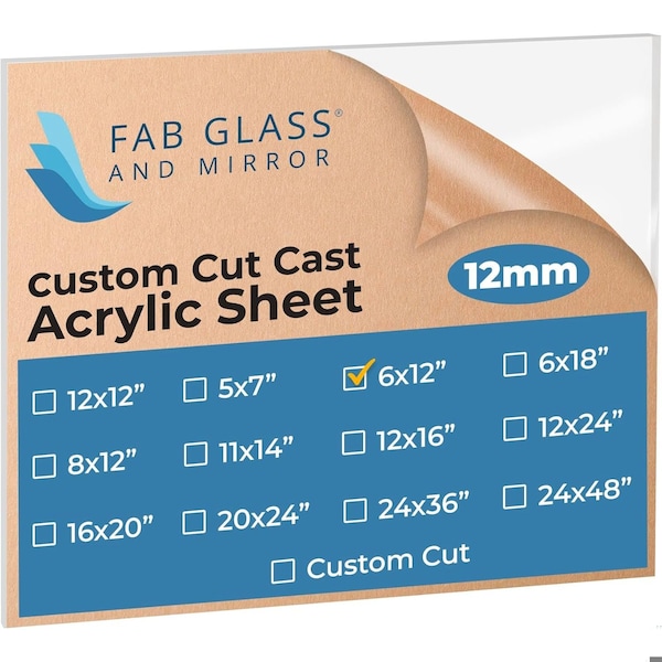 Fab Glass And Mirror Acrylic Plexiglass Sheets, Rectangle Clear PET Sheet 6in x 12in x 1/2in with Protective Film, ... ACR12M6X12RC - main