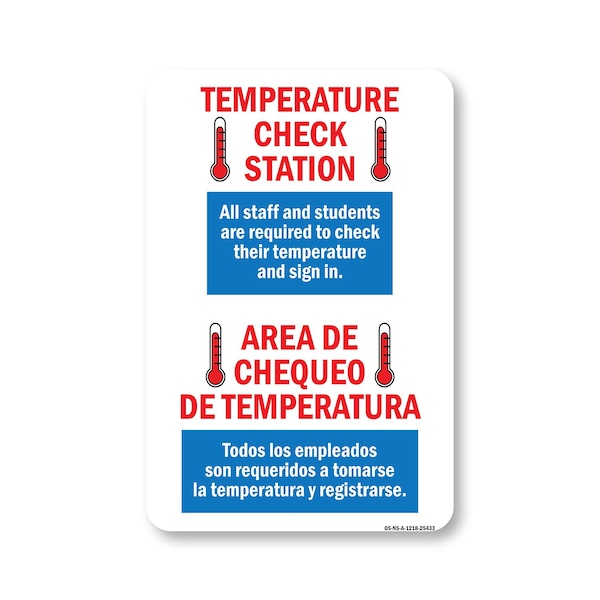 Signmission Public Safety Sign, Temperature Check Station Spanish, 18in X 12in Aluminum Sign, OS-NS-A-1218-25433 OS-NS-A-1218-25433 - main