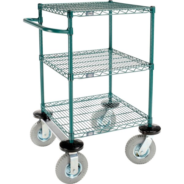 Global Industrial Nexel, 3 Shelf, Push Cart, Poly-Green, 24"W x 24"D x 43"H, Pneumatic Casters, 2 Swivel, 2 Rigid B3055402 - main