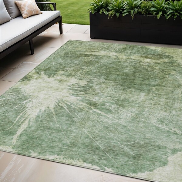Homeroots 5' X 8' Fern Green And Artichoke Green Abstract Washable Indoor Outdoor Area Rug 582945 - main