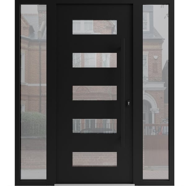 Vdomdoors Aluminum Door Iron 0255 Black Entry Steel Metal Classic Painted 64 x 80 (16+36+16 x 80)-Left Inswin IRON0255EXD-BLK-W16+36+16xH80-LH-I - main