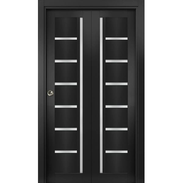Sartodoors Sliding Closet Bi-fold Doors Black Solid Core Modern Interior QUADRO4088BF-BLK-56 x 80 (2* 28x80) - main