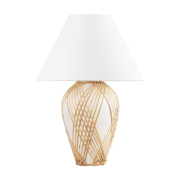 Hudson Valley Lighting Bayonne 1 Light Table Lamp 21 In. Vintage Gold Leaf/White With Rattan L7630-VGL/CWR - main