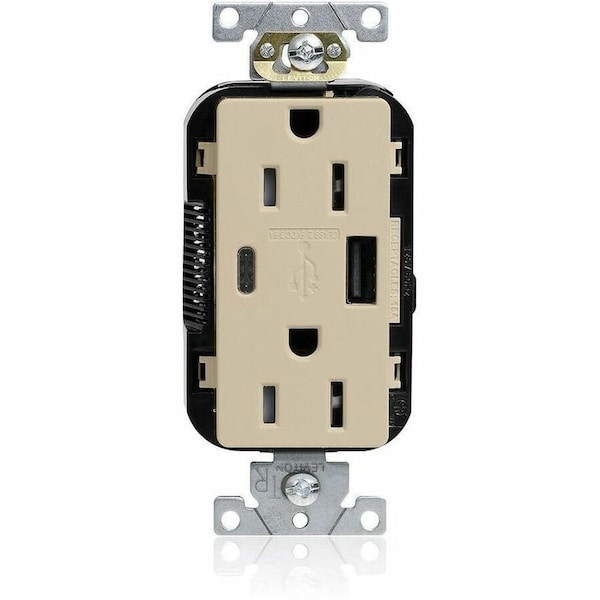 Leviton Duplex Outlet, USB A/C, Ivory, 15A, 125V M56AC-I - main