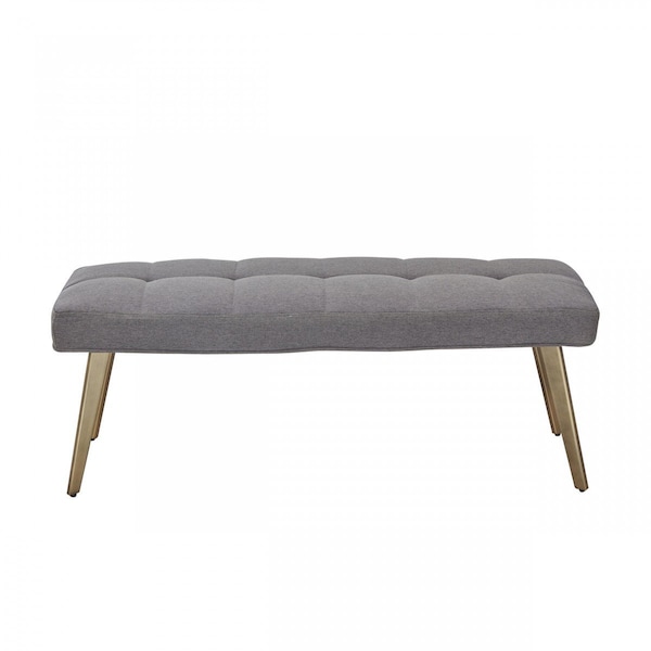 Homeroots 47in Gray and Antiqued Brass Tufted Linen Blend Upholstered Dining Bench 473174 - main