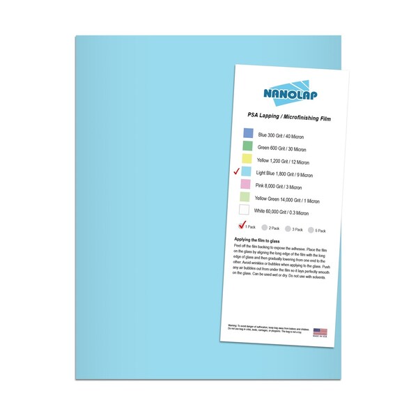 Nanolap PSA Lapping Film, 1 Pc 9 Micron (1,800 Grit), 8-0.5 in x 11 in Microfinishing Fine Sanding Paper 61572N - main