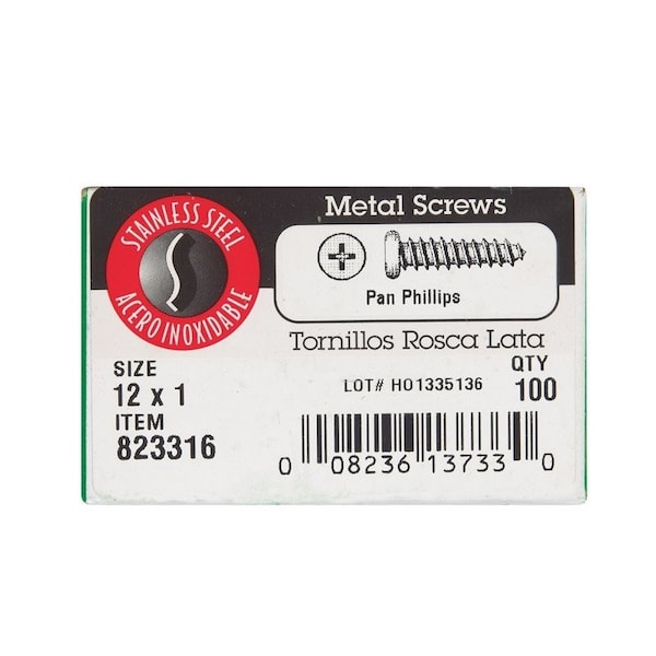 Hillman Sheet Metal Screw, Pan Head Phillips Drive, 100 PK 0823316 - main