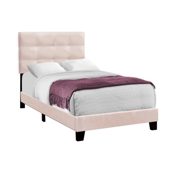 Monarch Specialties Bed, Twin Size, Upholstered, Bedroom, Frame Only, Youth, Teen, Juvenile, Pink Velvet, Transitional I 5916T - main