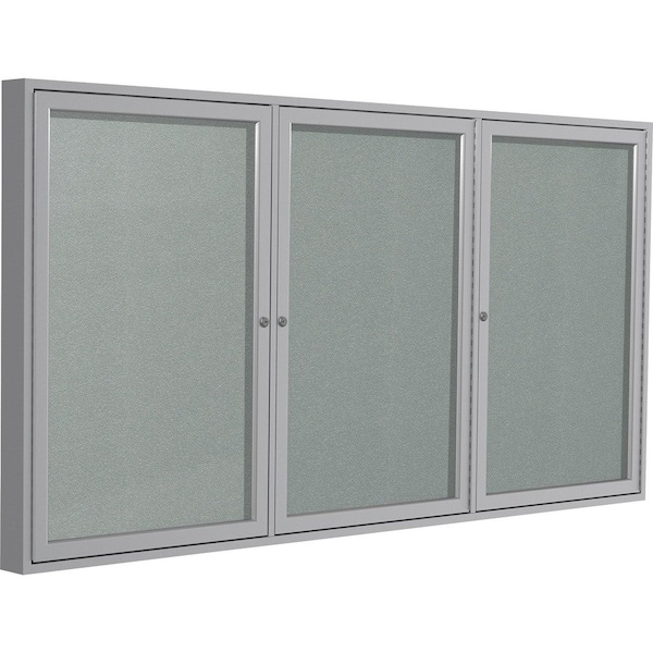 Ghent Enclosed Bulletin Board, Outdoor, 3 Door, 96"W x 48"H, Silver Vinyl/Silver Frame PA34896VX-193 - main