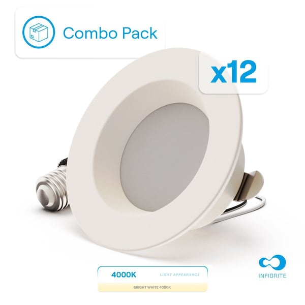Infibrite 4 In. Retrofit 4000K Cool White LED Recessed Light 9W 750LM, Dimmable, Wet Rated, 12PK IB-005-4-9W-WH-12PK - main