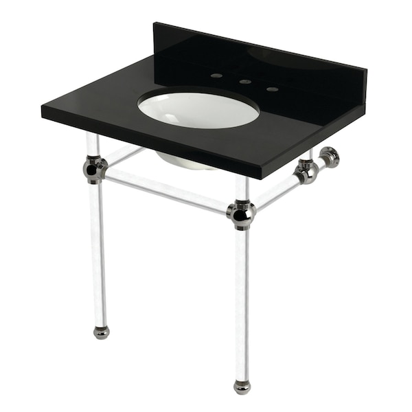 Kingston Brass 30" Black Granite Console Sink with Acrylic Legs, 8-Inch, 3-Hole, Black Granite/Polished Nickel KVPK3030KA6 - main