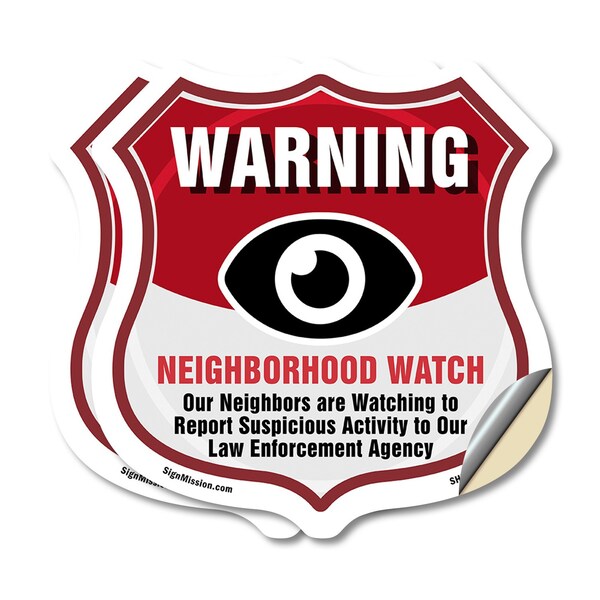 Signmission Neighborhood Crime Watch Shield Sign War, 4 inch X 4 inch, Vinyl Decal, 2PK SHI-D-2PACK-4-387 - main