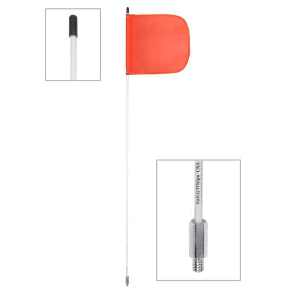 Safetywhips Warning Whip Light Duty Whip with Flag, White Whip, Orange Flag, Fiberglass Whip, Nylon Flag ATV308-5-M - main