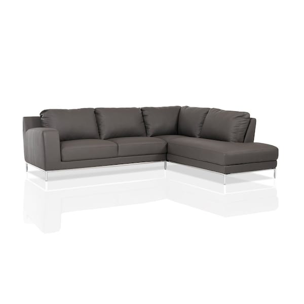 Homeroots 34" Grey Eco Leather Foam Wood And Steel Right Facing Chaise 283598 - main
