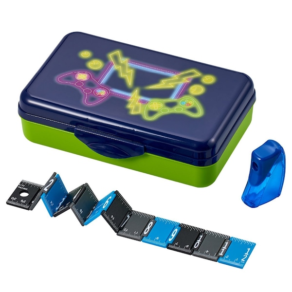Its Academic Pencil Box Kit, Includes Ruler & Sharpener, For School & Office Supplies, Blue Gaming Design 24416-KIT-GM - main
