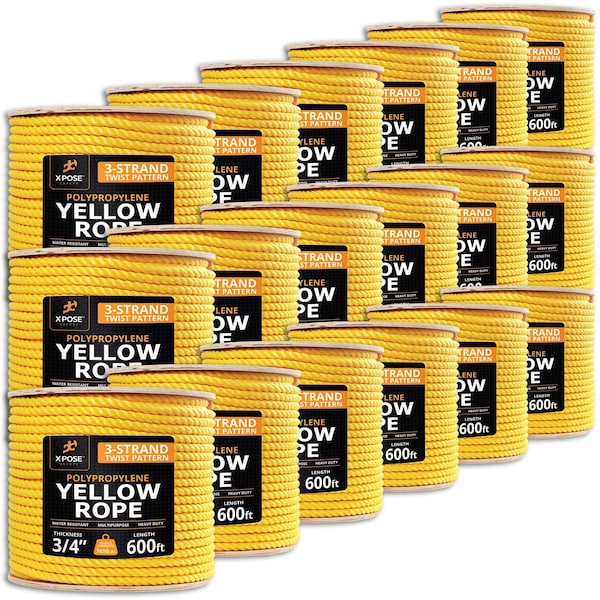 Xpose Safety 3/4in x 600 ft Twisted Polypropylene Rope, Yellow, 18PK YPR34-600-18-X - main