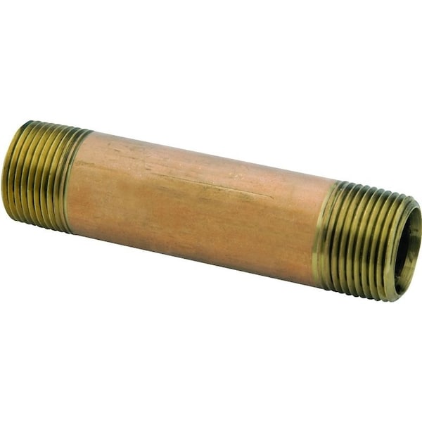 Anderson Metals Pipe Nipple, 1/2 in, NPT, Brass, 900 psi Pressure, 4 in L 38300-0840 - main