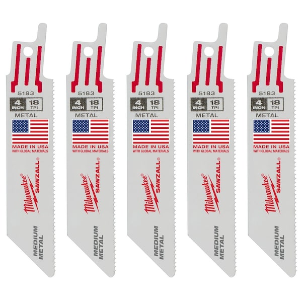 Milwaukee Tool 4" 18 TPI SAWZALL Blades (5 Pk) 48-00-5183 - main