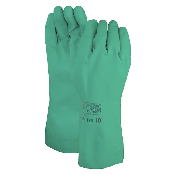 Ansell SOLVEX 37175 CHEMICAL-RESISTANT GLOVES, 10, NITRILE, GREEN, FLOCKED COTTON 37-175-10 - main
