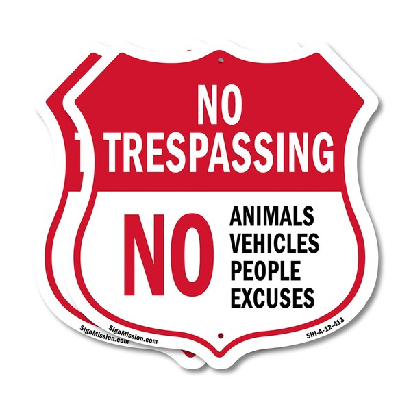 Signmission No Trespassing Shield Sign No Animals Ve, 12 inch X 12 inch, Aluminum Metal Sign, 2PK SHI-A-2PACK-12-413 - main