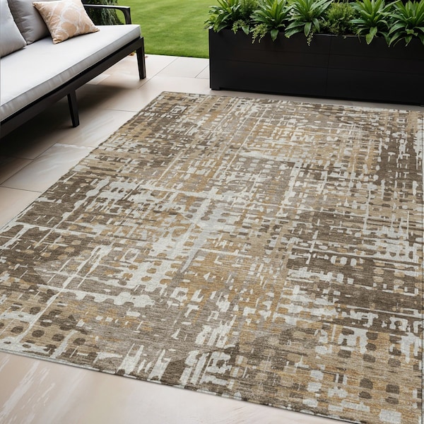 Homeroots 5' X 8' Brown And Ivory Geometric Washable Indoor Outdoor Area Rug 631994 - main