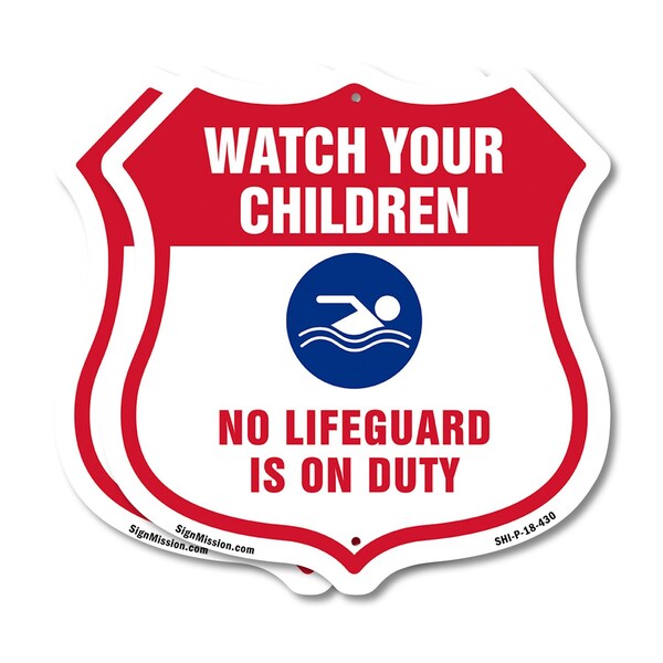 Signmission Pool Safety Shield Sign Attention Watch, 18 inch X 18 inch, Plastic Sign, 2PK SHI-P-2PACK-18-430 - main