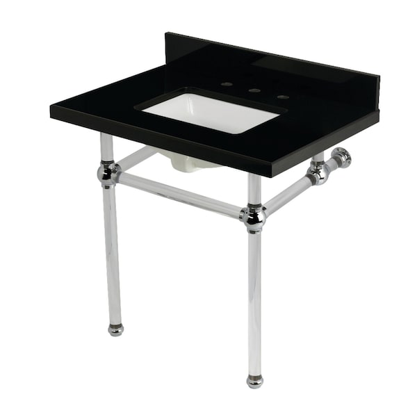 Kingston Brass 30" Black Granite Console Sink with Acrylic Legs, 8-Inch, 3-Hole, Black Granite/Polished Chrome KVPK3030KASQ1 - main