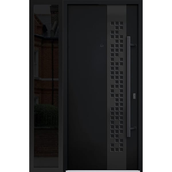 Vdomdoors Steel Door Deux 6078 Black Enamel Sidelight Exterior Window Sidelite Entry Door Painted W36+12xH80 DEUX6078EXD-BLK-W36+12 X H80-LH-I - main