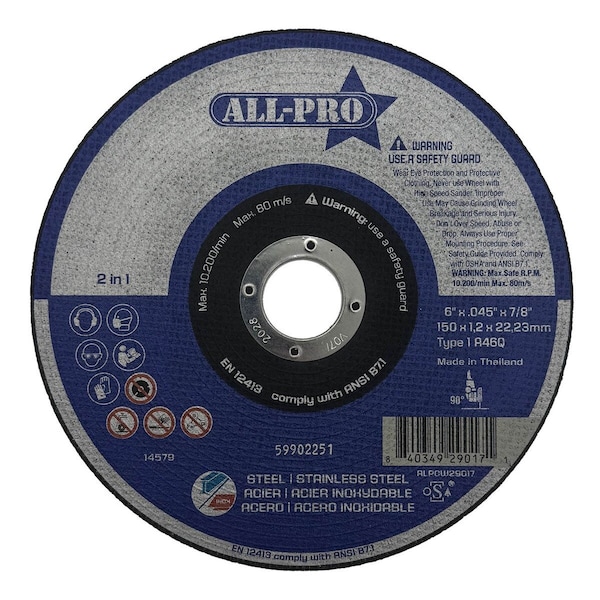 Cooper Lighting Cut-Off Wheel 6", .045", 7/8", A46Q, T1, 25PK ALPCW29017 - main