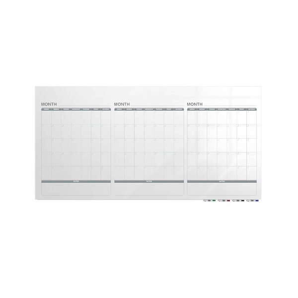 Ghent Calendar Aria Low Profile Glassboard, 3 Month Calendar, Magnetic, 4'H x 8'W GRPARIASM33M-48 - main