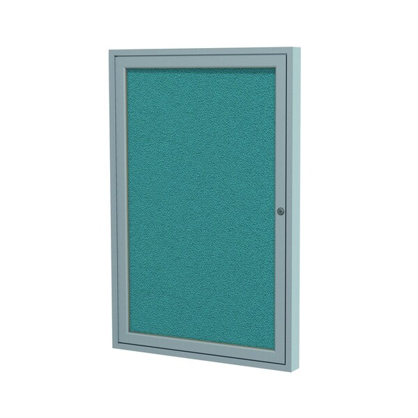 Ghent 1 Door Enclosed Fabric Bulletin Board, Satin Aluminum Frame, 3'H x 2''W, Teal PA13624F-97 - main