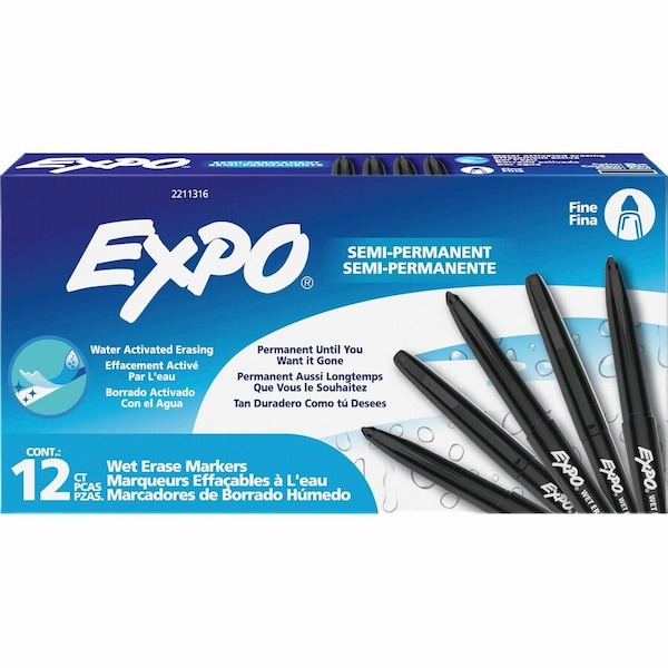 Expo Vis-a-Vis Wet Erase Markers, Fine Point, Black, 12PK 2211316 - main