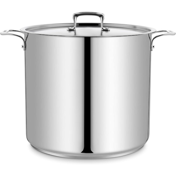 Bakken-Swiss 24QT Stockpot, Brushed Stainless Steel, Heavy Duty, Induction-Ready, Lid and Riveted Handles BKSP24QT - main