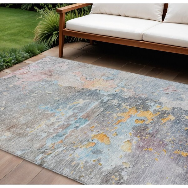 Homeroots 9' X 12' Granite Gray Abstract Washable Indoor Outdoor Area Rug 607792 - main