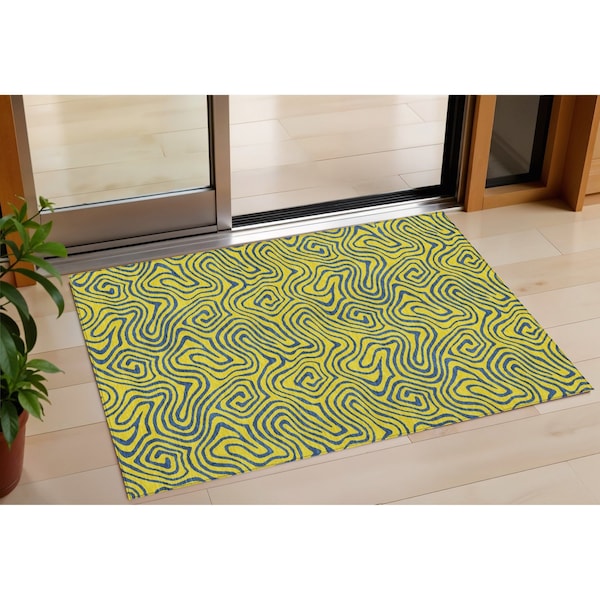 Homeroots 3' X 5' Yellow And Blue Abstract Washable Indoor Outdoor Area Rug 599844 - main
