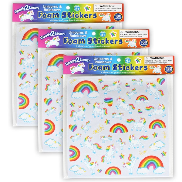 Ready 2 Learn Foam Stickers, Unicorns and Rainbows, 180-Piece Set, 3PK CE10086 - main