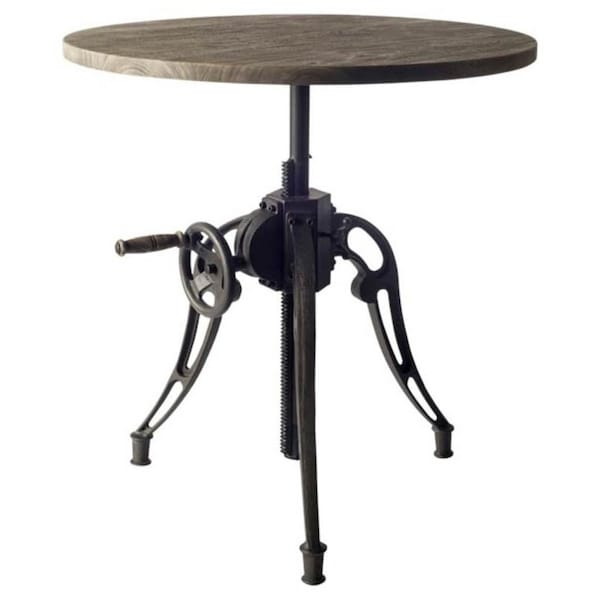 Homeroots 30" Gray And Black Rounded Solid Wood And Metal Three Leg Base Dining Table 380456 - main