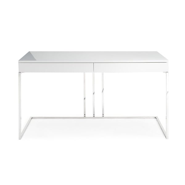 Homeroots Desk In High Gloss White Lacquer With Stainless Steel Base 320758 - main