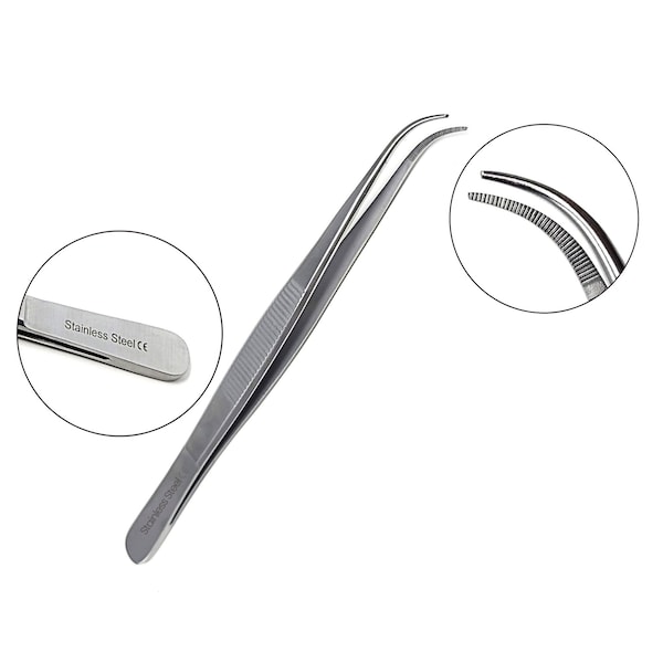 A2Z Scilab Culinary Tweezers, Narrow Precision Serrated Jaws, 5.5 Inch Curved, Stainless Steel Tongs A2Z-ZR1043 - main
